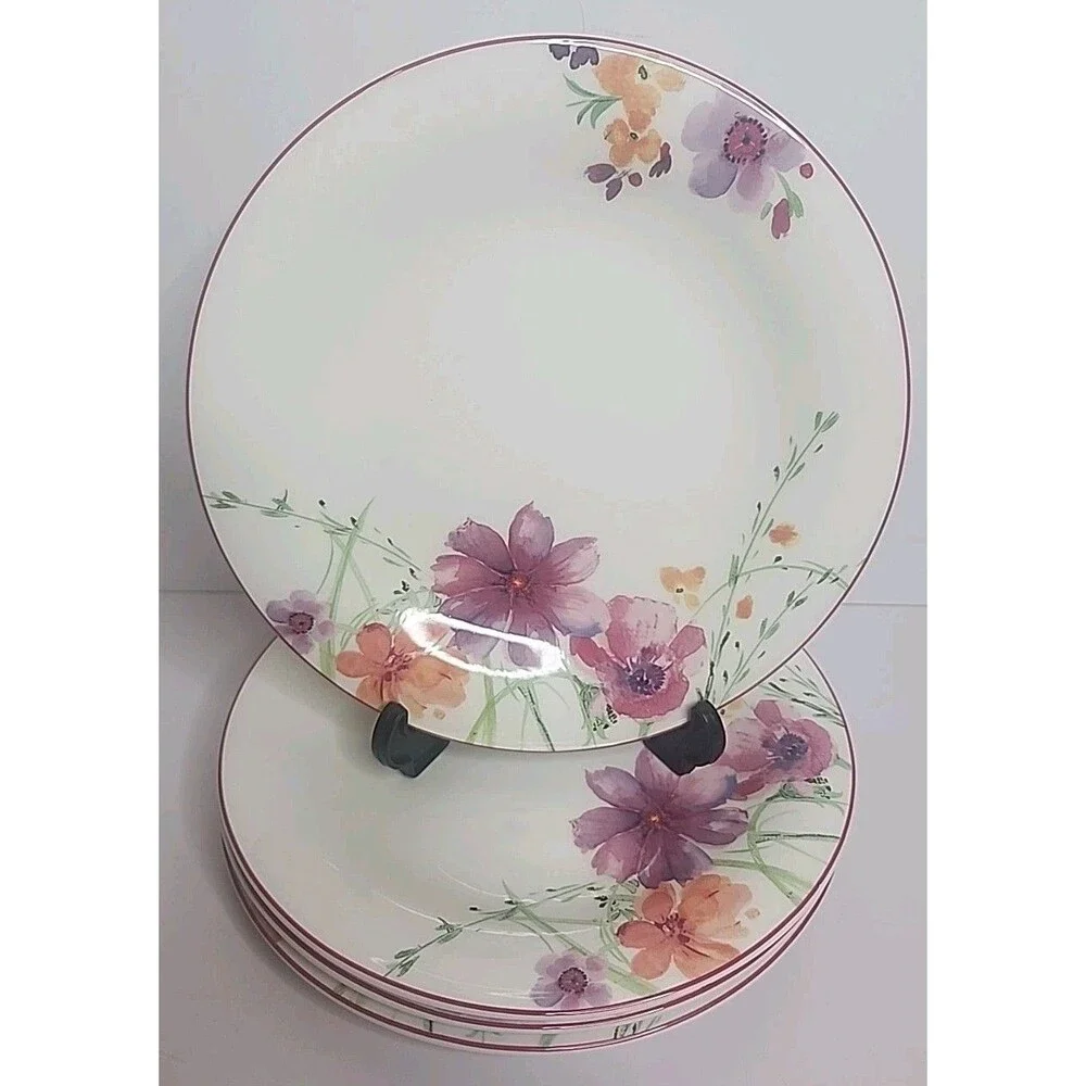 Set Of 4 Villeroy & Boch Dessert Salad Plate Mariefleur Floral 8.5